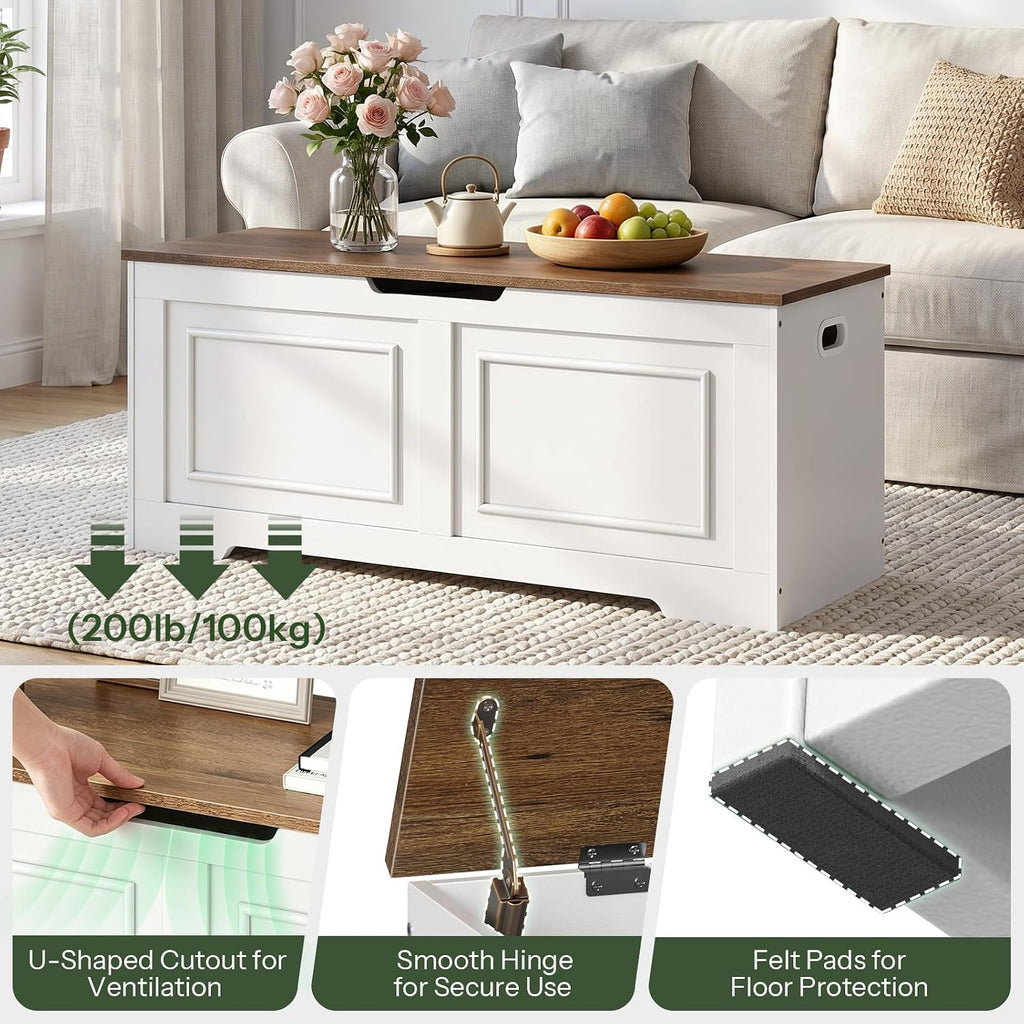 Storage Bench, 47.2" Large Capacity Toy Chest, Farmhouse Storage Trunk with Soft Close Hinge, Wooden Storage Box
