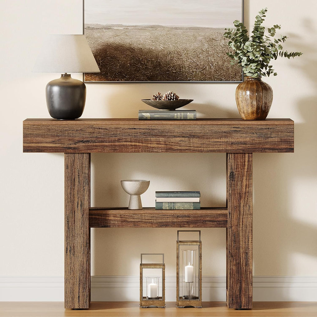 41.34-Inch Farmhouse Console Table, 2-Tier Narrow Sofa Table Behind The Couch, Entryway Furniture with Storage