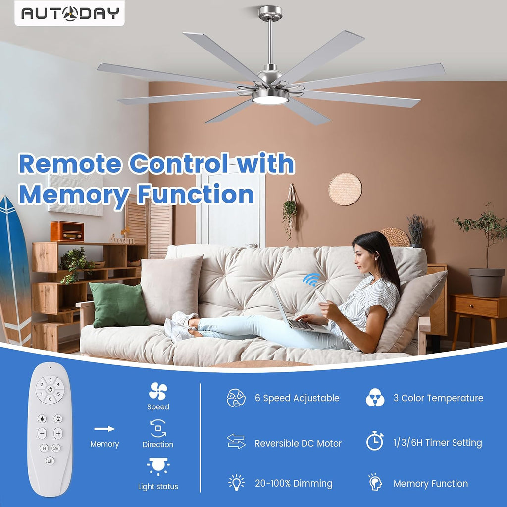 72" Ceiling Fan with LED Light and Remote - Brushed Nickel / Walnut