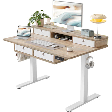 48 * 28 Inch Standing Desk with Four Drawers, Electric Sit Stand Table, Stand Up Desk Adjustable Height with Storage