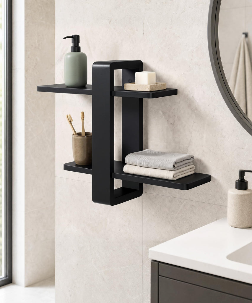 Black Floating Shelves for Wall, 2 Tier Adjustable Shelf Unit