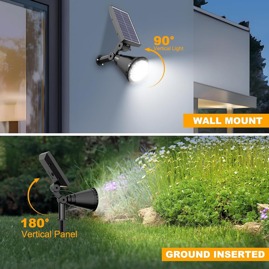 Solar Lights Outdoor Waterproof, 36 LEDs 1000LM Adjustable Solar Spot Lights Outdoor, 2-in-1 Solar Powered Spotlight