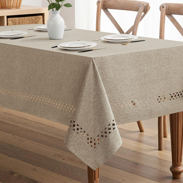 Taupe Rectangle Tablecloth with Decorative Cutouts 60x120 inch