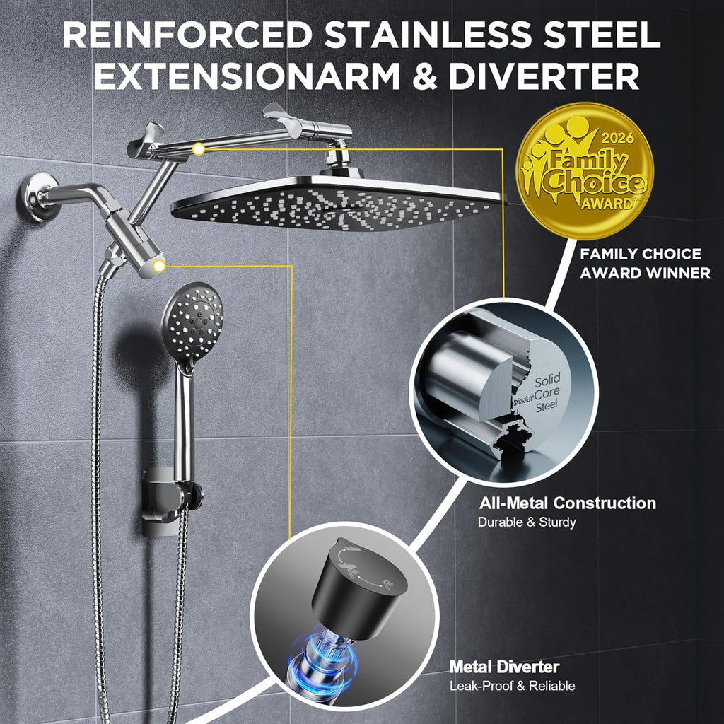 11.8" Rain Shower Head with Handheld, High Pressure Handheld Shower with Multi Spray Modes