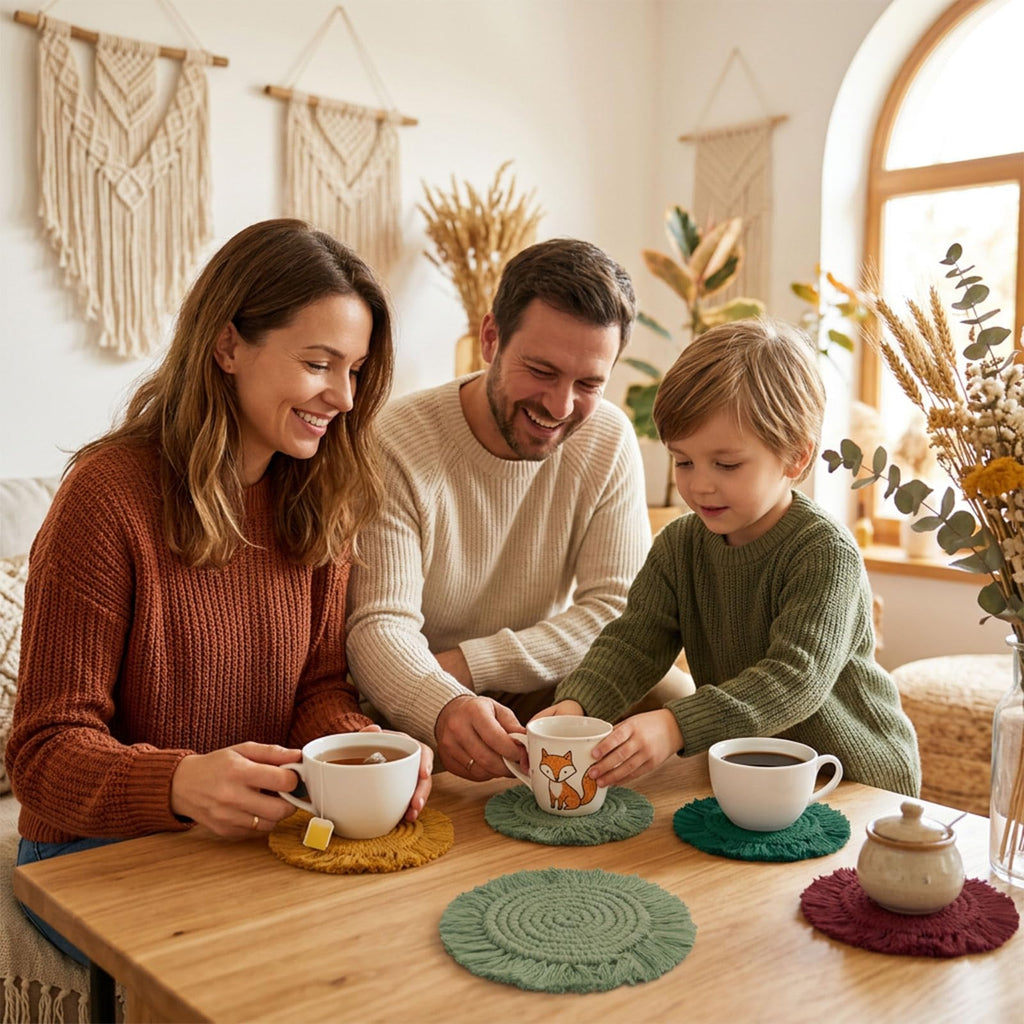 4 Pcs Fall Boho Macrame Coasters Handmade Woven Drink Coasters Autumn Thanksgiving Farmhouse Rustic Cup Mat Pad