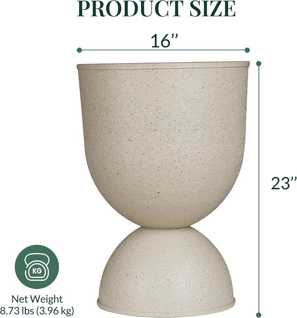 Planters Flower Pots, Large Plastic Urn Planters for Indoor Outdoor Plants, Beige Pedestal Planter Pots, 23 Inch Tall