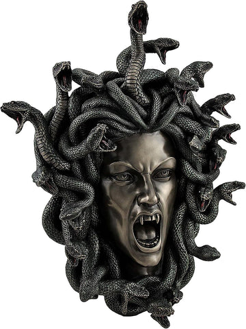 Head of Medusa the Greek Gorgon Serpent Bronze Finish Statue | 14.5 In. High, Cold Cast Resin, Hand-Painted Green