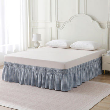 Gingham Bed Skirt 16" Drop, Dusty Blue, 100% Cotton
