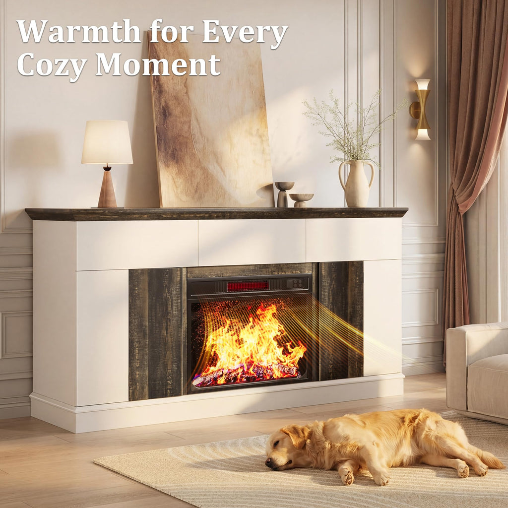 58" Fireplace TV Stand with 23" Electric Fireplace, Entertainment Center for TVs up to 65", TV Console with 3 Storage