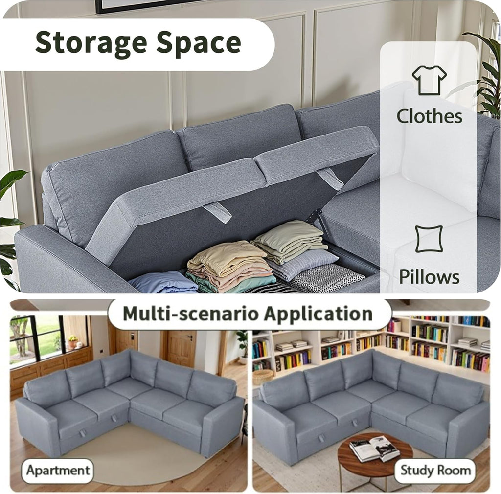 Sectional Sleeper Sofa with Pull Out Bed, L Shaped Pull Out Couch with Storage Chaise