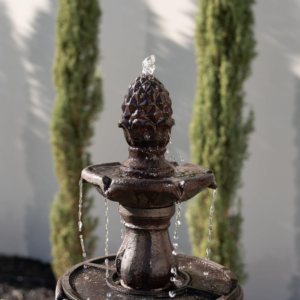 51" 3-Tier Outdoor Waterfall Fountain, Weather-Resistant Resin Freestanding Water Feature with Pump, Brown