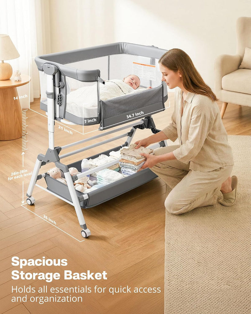 3 in 1 Baby Bassinet Bedside Sleeper, Adjustable Bedside Bassinet for Baby, Womb-Like Rocking Bassinet with Wheels