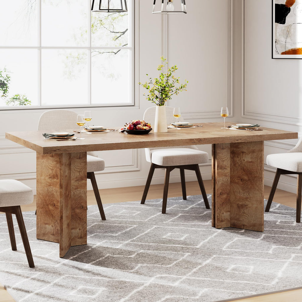 63-inch Dining Table for 4-6, Farmhouse Kitchen Table with Large Tabletop, Rectangular Dinner Eating Table, Light