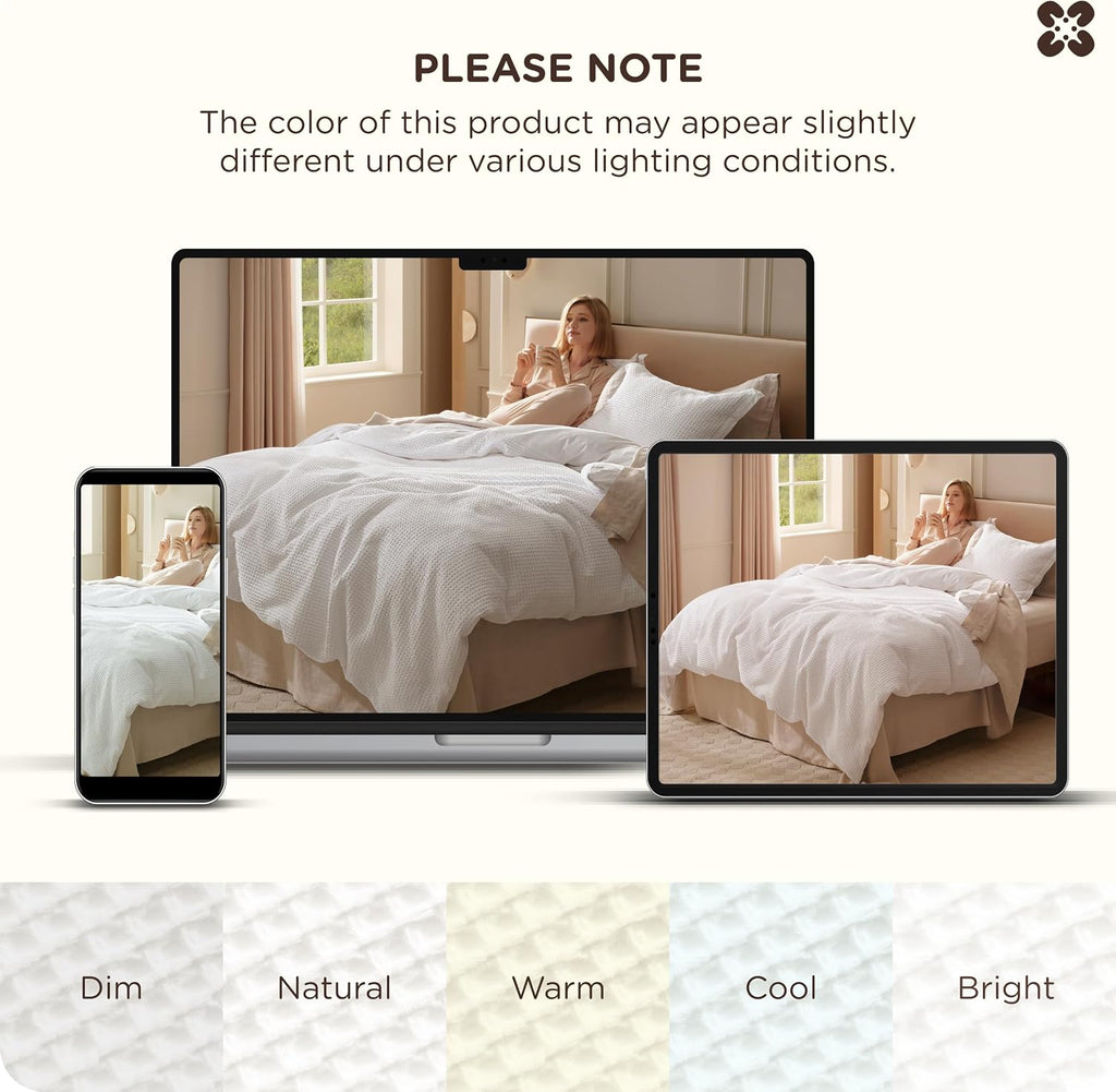 Cotton Duvet Cover - 100% Cotton Waffle Weave Coconut White Duvet Cover, PureWoven Breathable Bedding Set