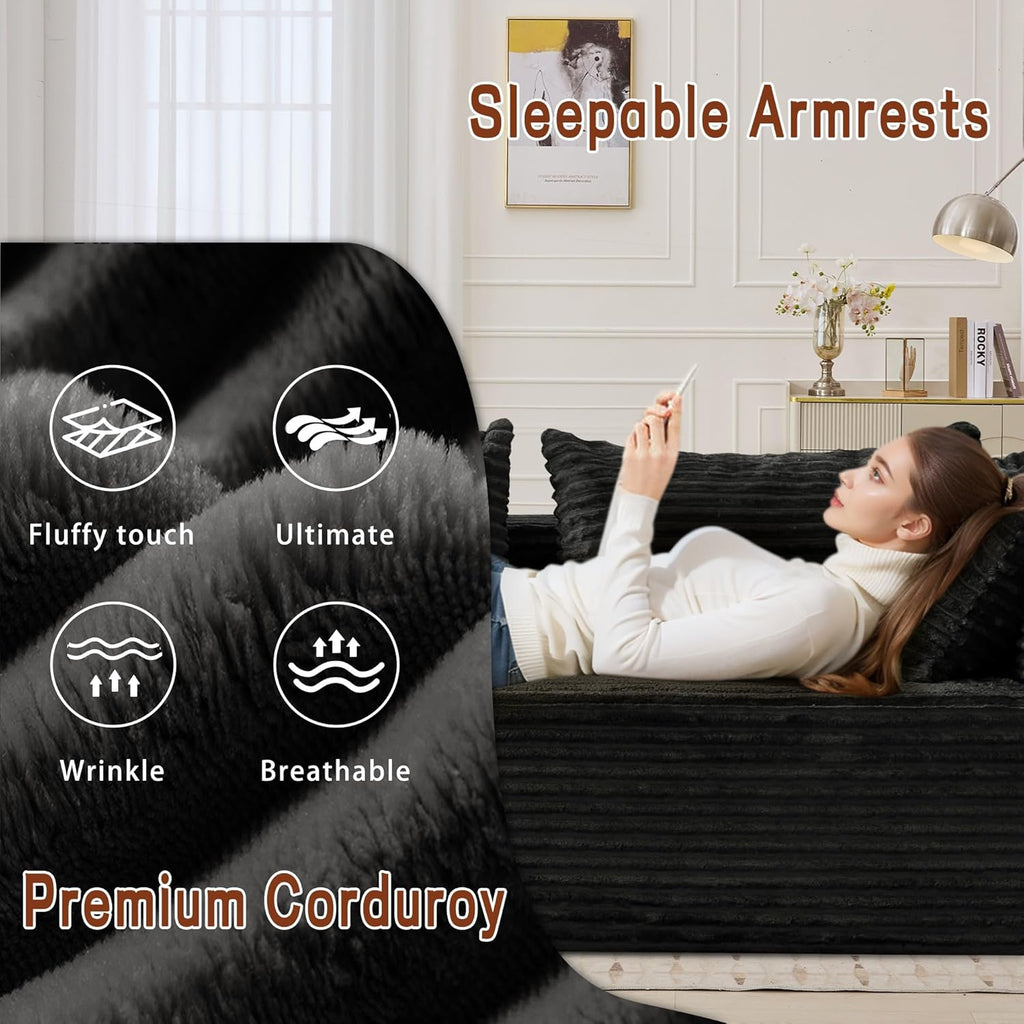 110" L-Shaped Modular Sectional Sofa with Chaise, Boneless Comfy Corduroy Fluffy Couch with Deep Seat and Side Pockets