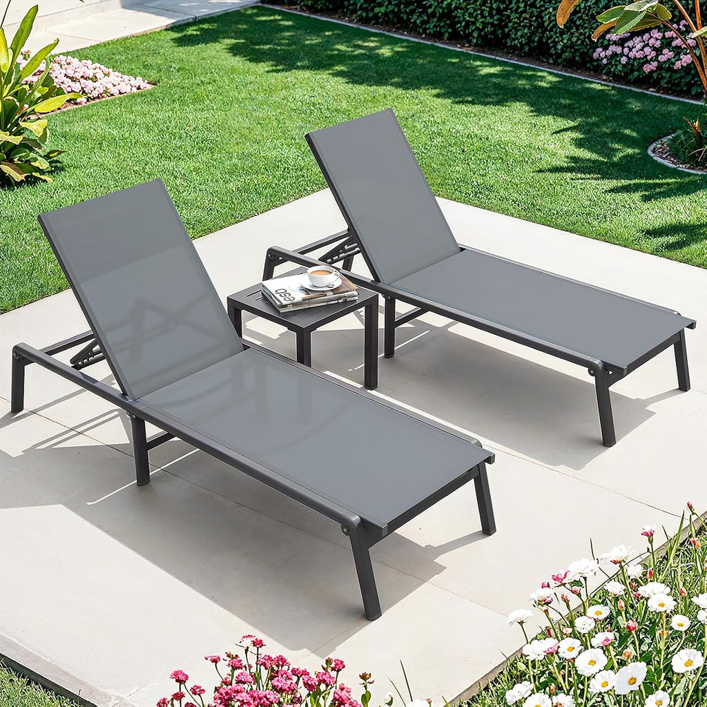 Aluminum Chaise Lounge Chair Outdoor for Outside Poolside, 1PC, Grey | Foldable & Assembly Free Outdoor Lounge Chair
