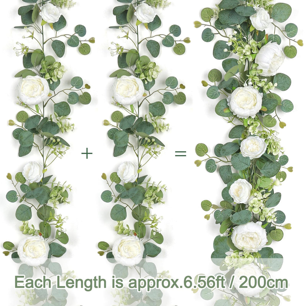Artificial Eucalyptus Flower Garlands, White, 2PCS