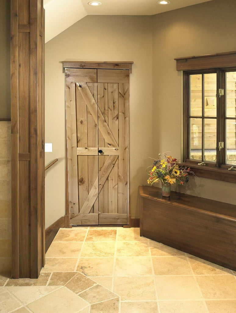 25.5 x 84 High Gloss Finished Rustic Alder Solid Wood Bifold Barn Door Assembled bi-fold barn Door R