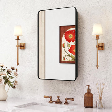 16x27.5 Medicine Cabinet with Mirror, Matte Black