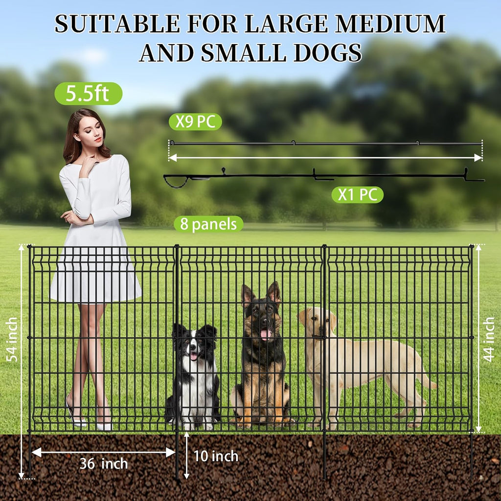 No Dig Fence Outdoor Dog Fences,Total 44" H x 288" W Decorative Metal Garden Fence with Gate,Garden Fence Animal