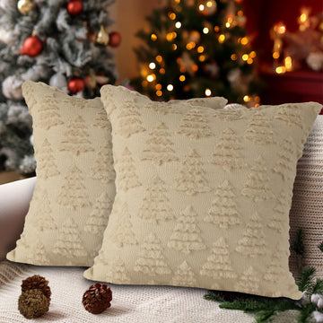Christmas 22x22 Throw Pillow Covers Set of 2, Winter Christmas Tree Throw Pillow Cases Soft Plush Faux Fur Wool 22 x