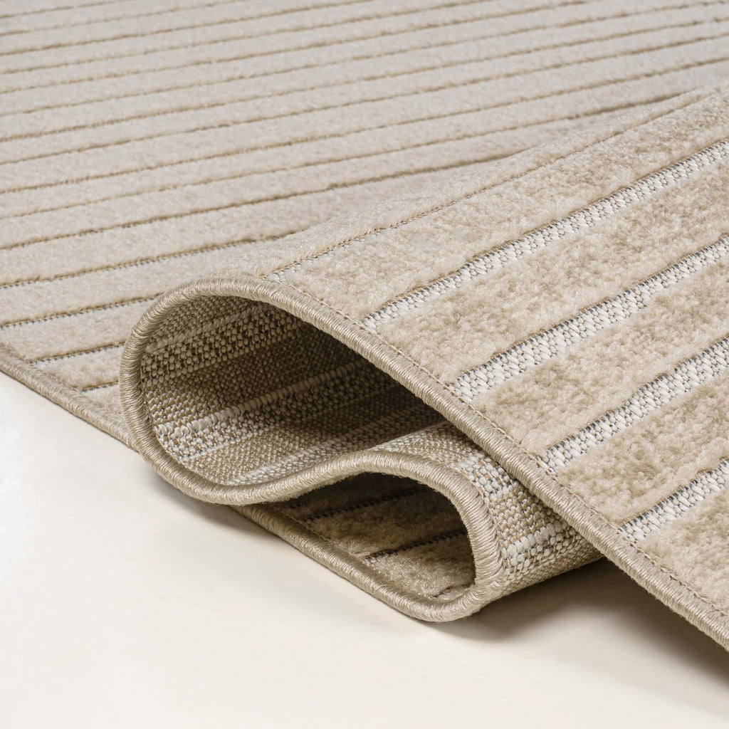 Hallie High-Low Curve Beige/Cream Indoor/Outdoor Area Rug, Minimalist, Japandi, Geometric, Pet Friendly