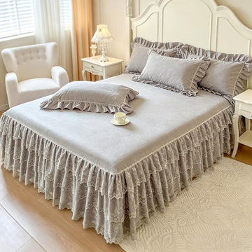 Butterfly Lace Bed Skirt 17 Inch Drop, Easy Fit Dust Ruffle Bed Wrap Around Bedskirts & Bedsheet Anti