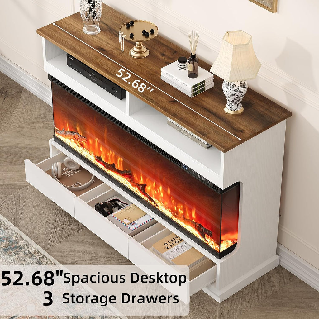 Fireplace TV Stand with 50" Electric Fireplace, Fireplace Entertainment Center with 3-Side Glass Insert, 3 Drawers