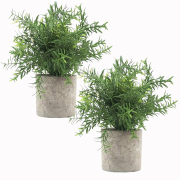 2Pcs Artificial Potted Rosemary Plants- Rustic Farmhouse Fake Shrubs for Decoration Centerpieces Living Room, Shelf