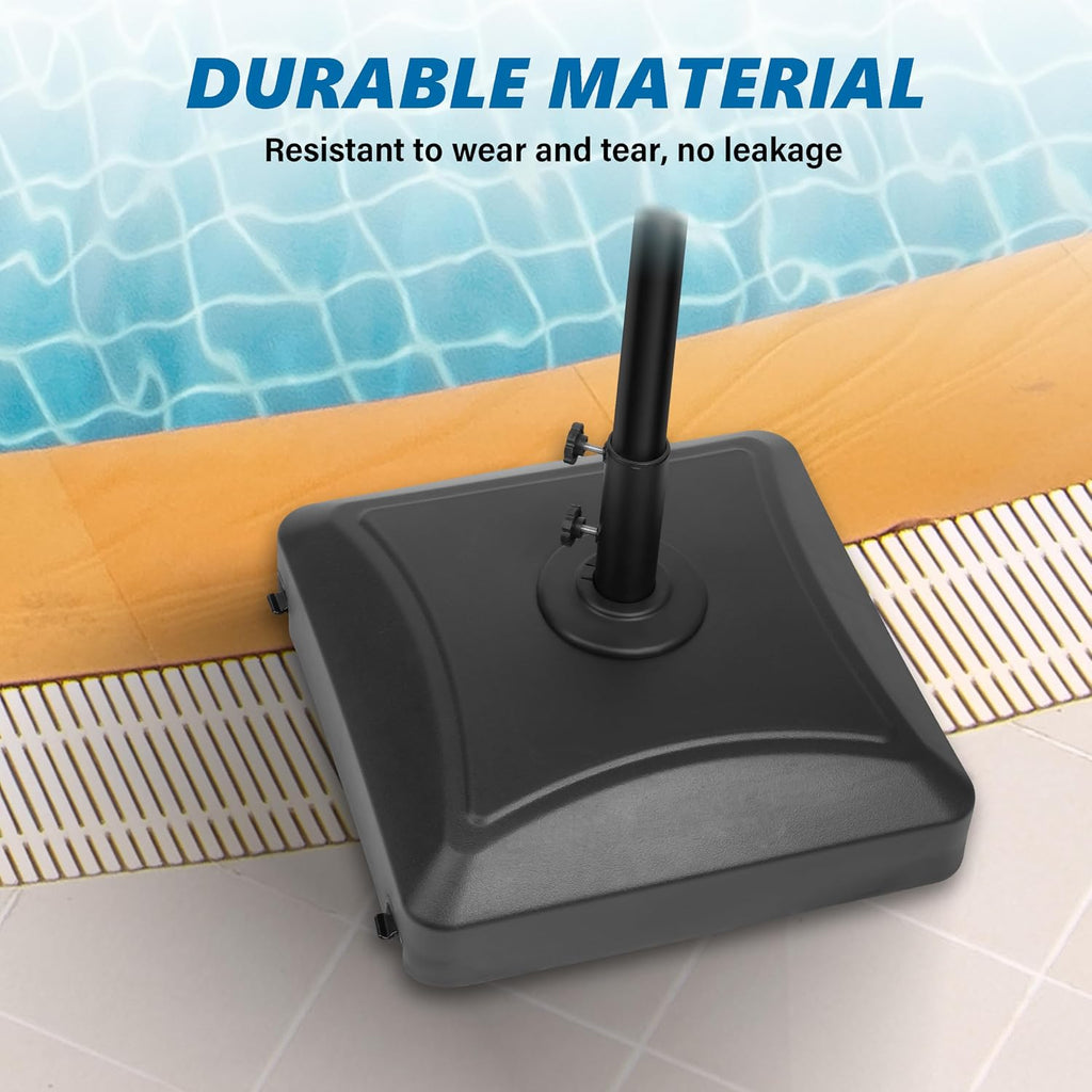 125lb Capacity Fillable Mobile Patio Umbrella Base Heavy Duty Square Market Stand with 4 Wheels, 2 Locks, 2 Knobs, Black