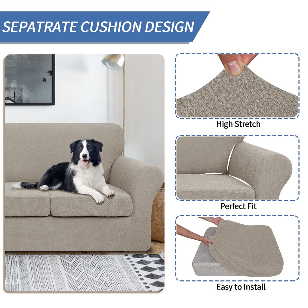 3 Pieces Couch Covers for 2 Cushion Couch Stretch Sofa Slipcover with 2 Extra Large Seat Cushion Covers Thick Fitted