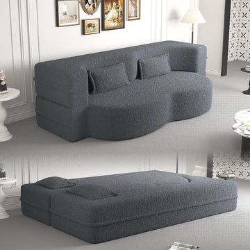 78" Convertible Folding Sofa Bed, 2-in-1 Full Size Floor Boneless Couch Bed, Loveseat sleeper Couch , Teddy Floor