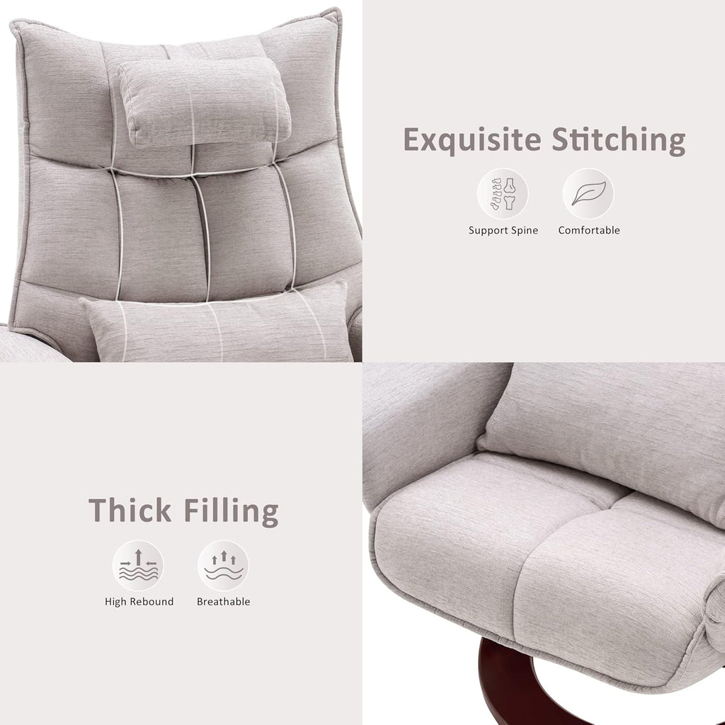 Modern Reclining Swivel Lounge Chair and Ottoman — Beige