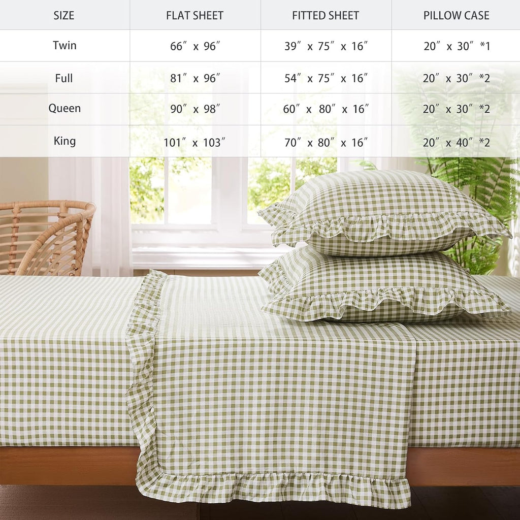 Gingham Queen Sheet Set, Lightweight Super Soft Brushed Microfiber Plaid Bed Sheets with 16" Deep Pocket, 4 Piece