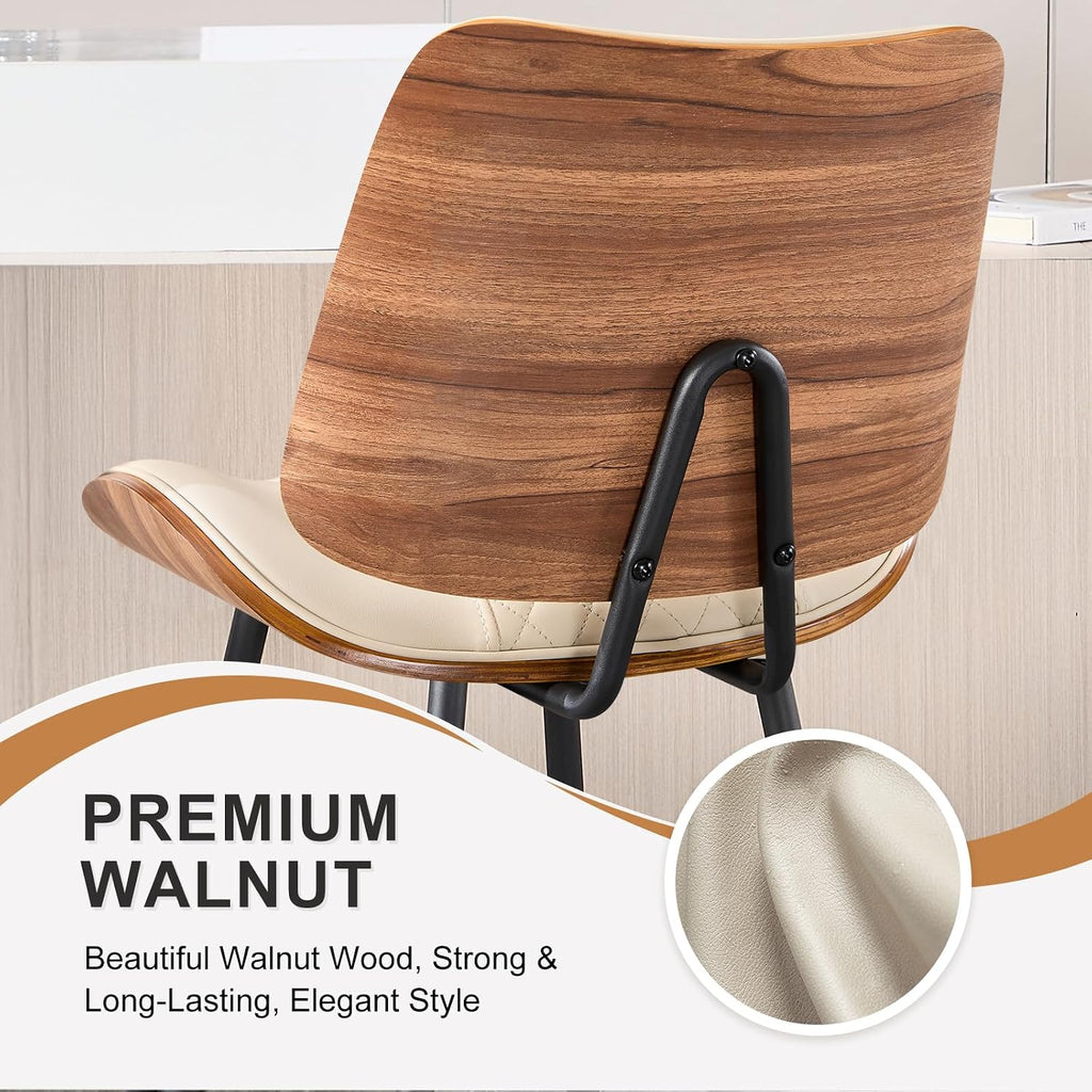 Counter Height Barstools Set of 3, 26.9" Armless Stools with Metal Legs, Walnut Pub Chair in Modern Style, PU Leather