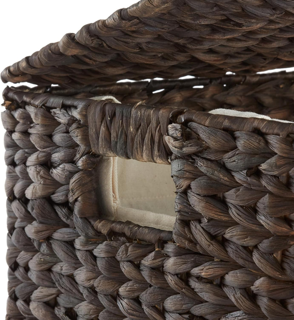 Large Laundry Hamper with Lid and Removable Liner Bag - Espresso Dark Brown, Woven Water Hyacinth Rectangular Laundry