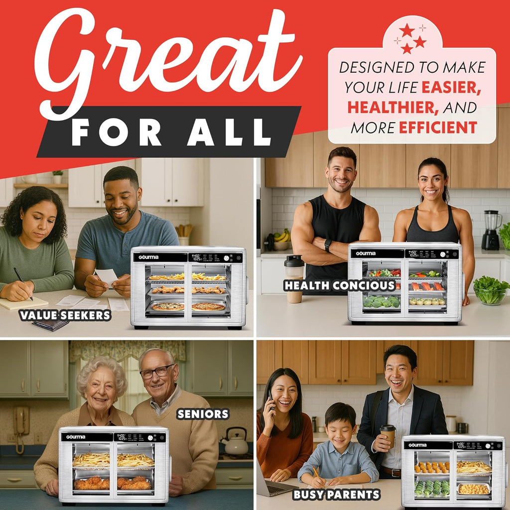 French Door Air Fryer Oven - 37 Qt Large Capacity Convection Toaster Oven, FryForce 360°, Digital Display, 12 Cooking