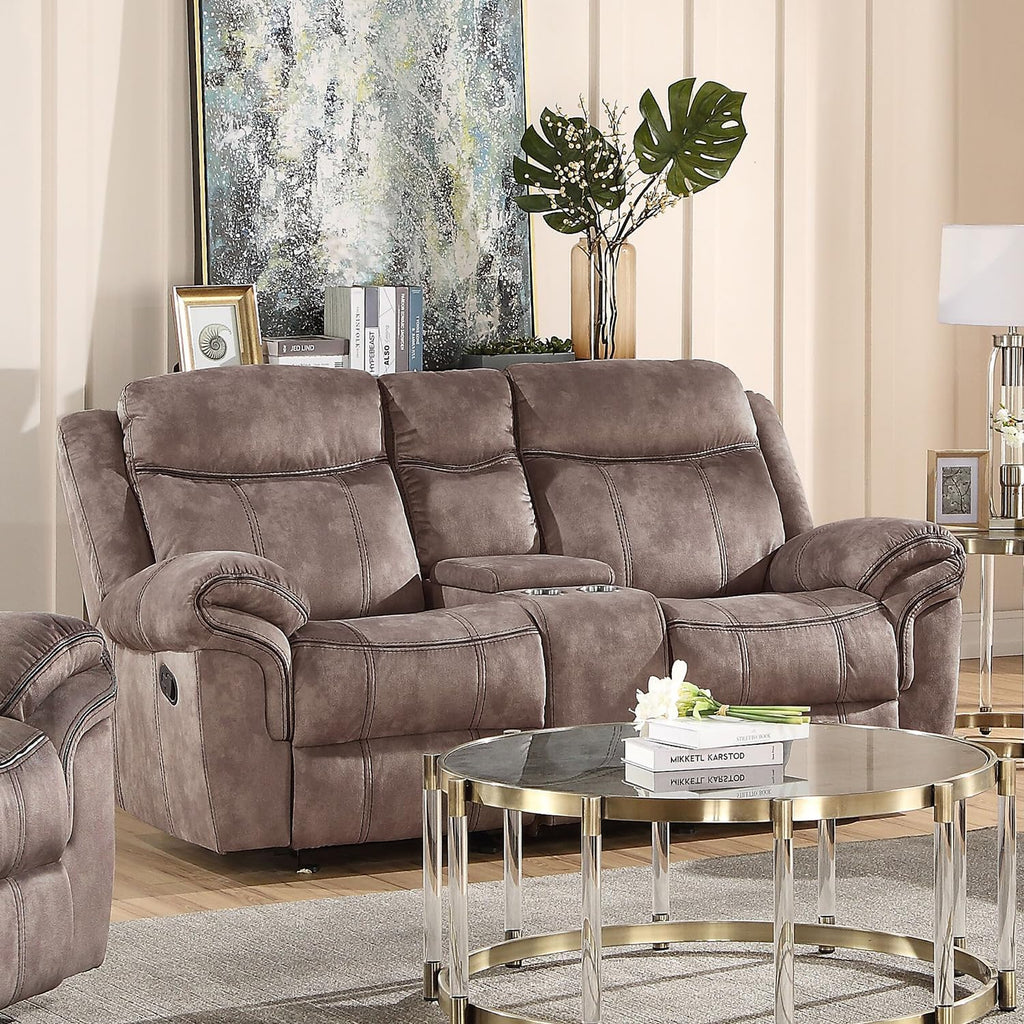 Zubaida Reclining Loveseat with USB Dock and Console in Chocolate Velvet