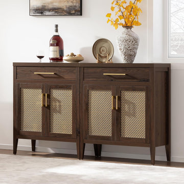 60" Farmhouse Buffet Cabinet with Metal Mesh Doors, Modern Sideboard Credenza with Drawers