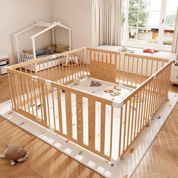 Wooden Baby Playpen, 64"x64" Extra Large Play Yard for Toddlers