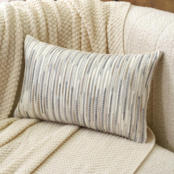Boho Striped Pillow Cover 12x20, Rectangle Decorative Lumbar Throw Pillow Cover Chenille Neutral Pillowcase, Gray White