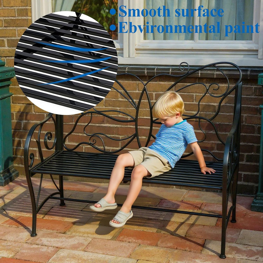 Outdoor Bench Outdoor Sturdy Rust-Resistant Bench Butterfly Cast Iron with Armrests Park,Yard, Patio, Porch, Lawn
