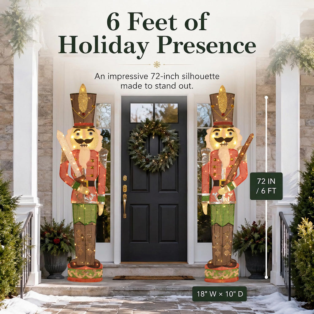 72-Inch 2-Pack Lighted Nutcracker Christmas Decorations Outdoor, 2D Pre-Lit Soldier Yard Display with 140 LEDs