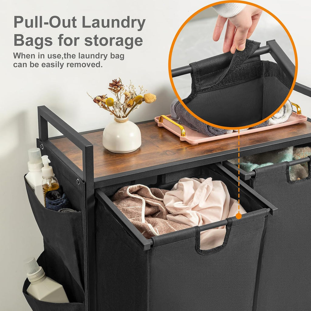 Double Laundry Hamper with Wheels, Rolling Laundry Basket Organizer | Laundry Hamper 2 section with Lid, Iron-Made