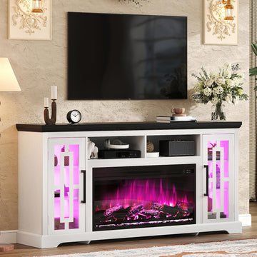 70" Farmhouse Large Fireplace TV Stand for 80 Inch TV, LED Media Entertainment Center with 37" Fireplace, Rustic TV