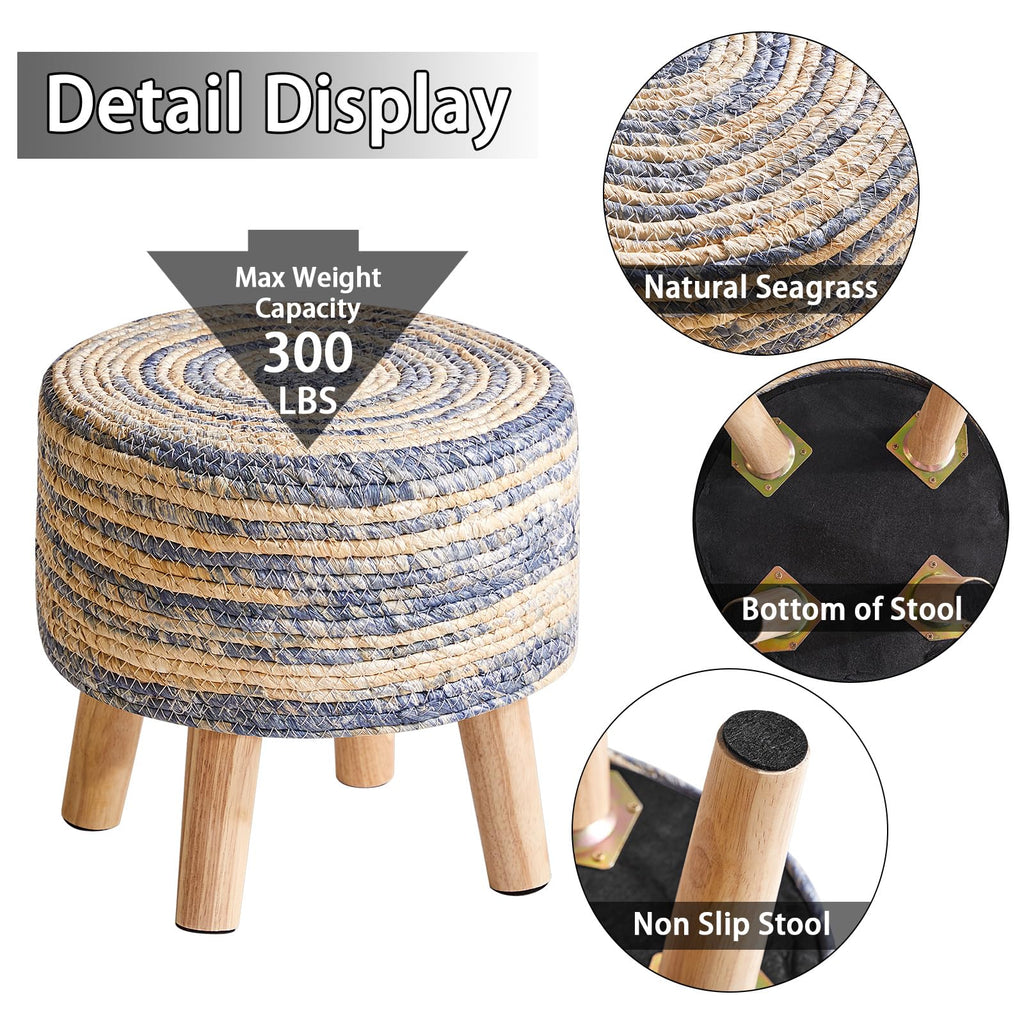 Foot Stool, 12.6" Small Ottoman, Round Footrest, Boho Style