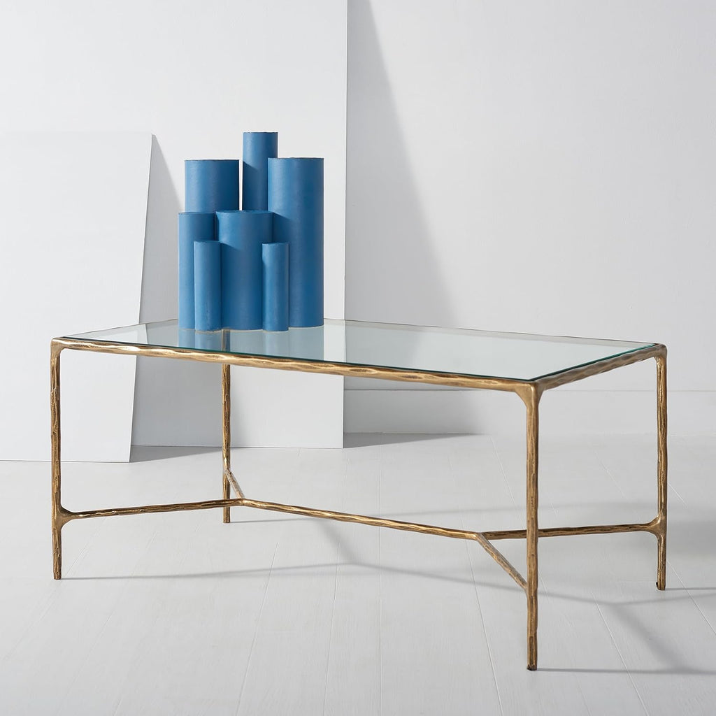 Couture Collection Jessa Brass Metal/Glass Top Rectangle Coffee Table (Fully Assembled)