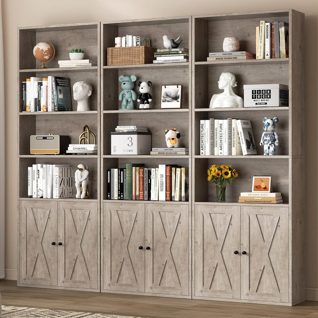 Bookshelf, Industrial Bookshelves and Bookcases with Doors Floor Standing 6 Shelf Display Storage Shelves 70.6 inches