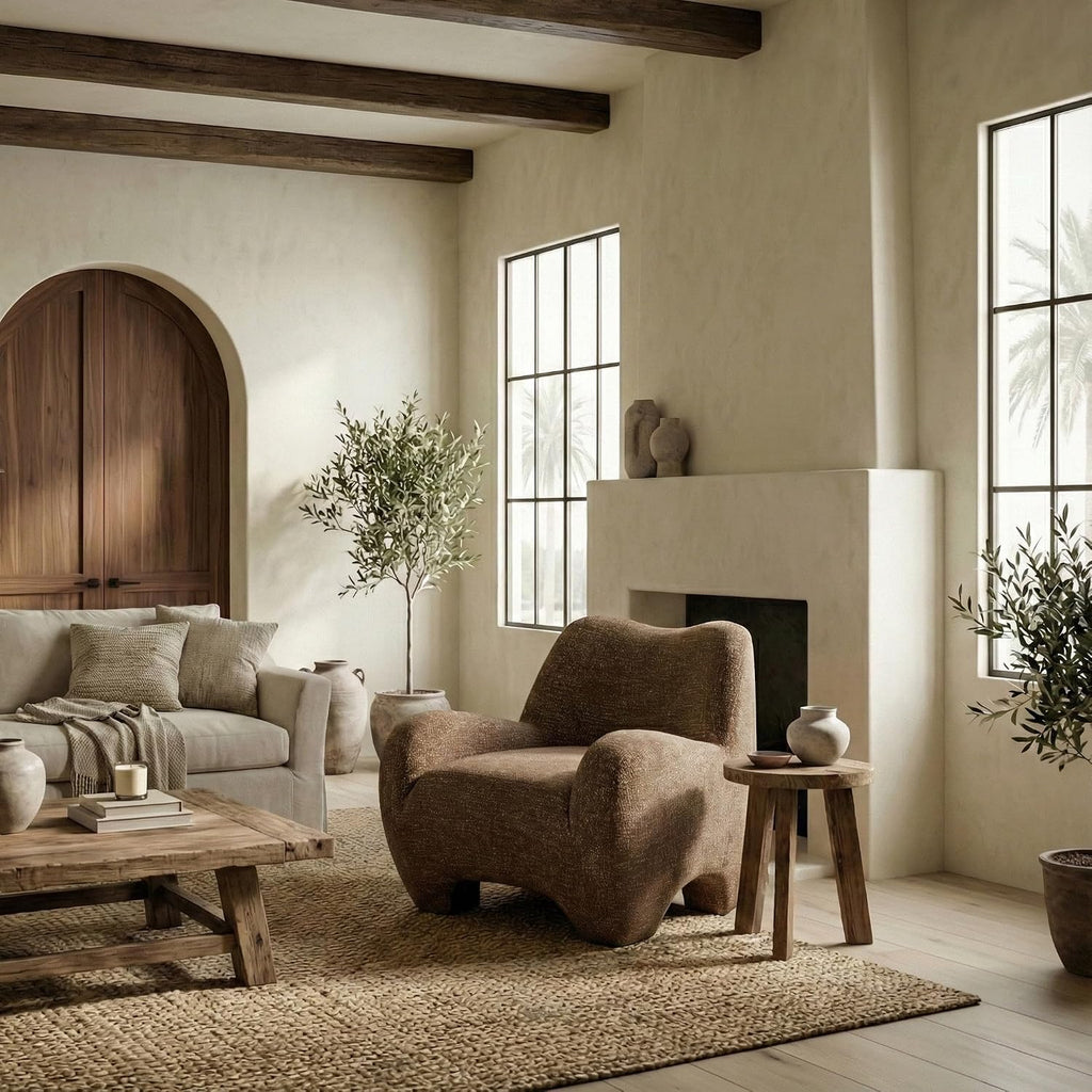 Couture Collection - Randal Dark Brown Chenille Accent Chair, Fully Assembled Upholstered Lounge Seating with Curved