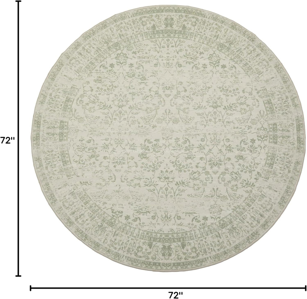 6ft Round 6' Round Rug Washable Area Circle Rug Vintage Carpet Indoor Floor Cover Floral Print Sage 
